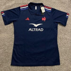 ADIDAS Mens Blue France Rugby 2024 Home Polo Shirt Size XL NEW JG3533